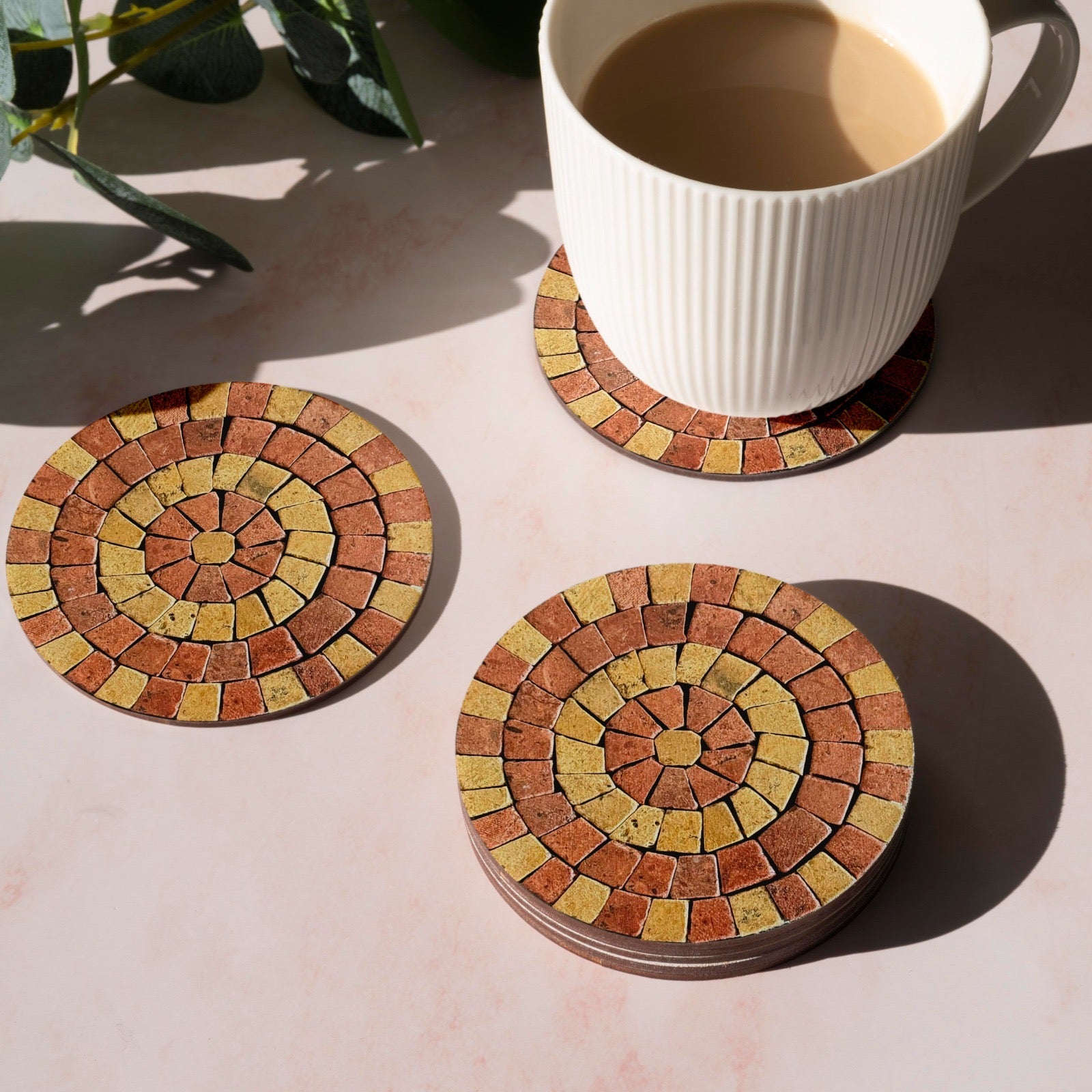 Maroon Wine & Golden Aura Handmade Coaster with Mosaic Art Patterns